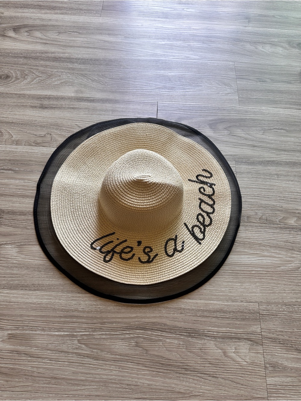Life's a Beach Straw Sun Hat with Black Trim
